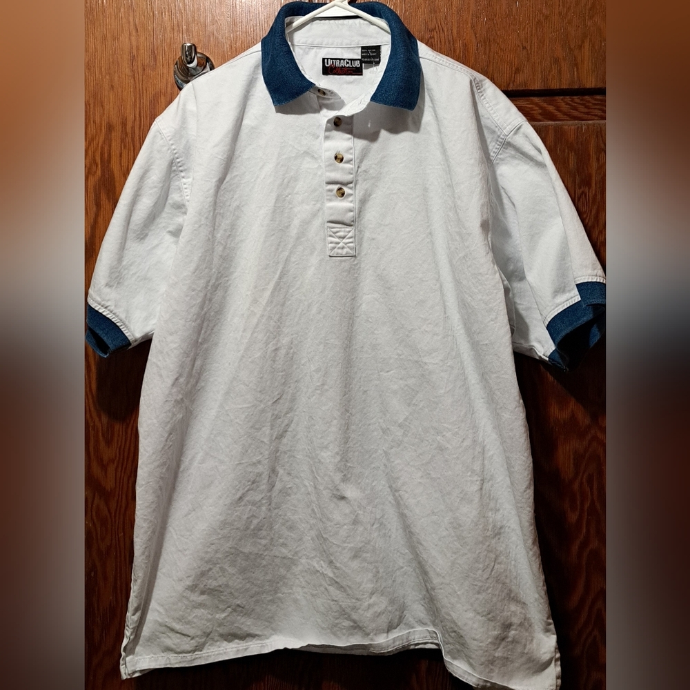 Casual White Polo with Navy Accents